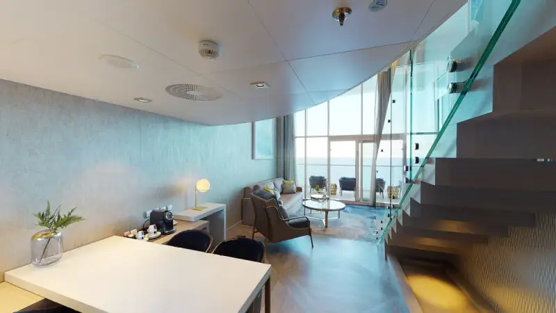 Crown Loft Suite with Balcony, official Royal Caribbean category example