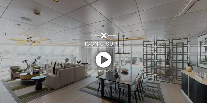Celebrity Beyond Iconic Suite living and dining room-tour still