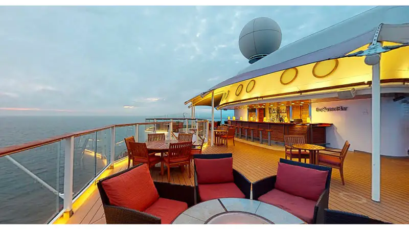 Outdoor Sunset Bar seating aboard Celebrity Eclipse