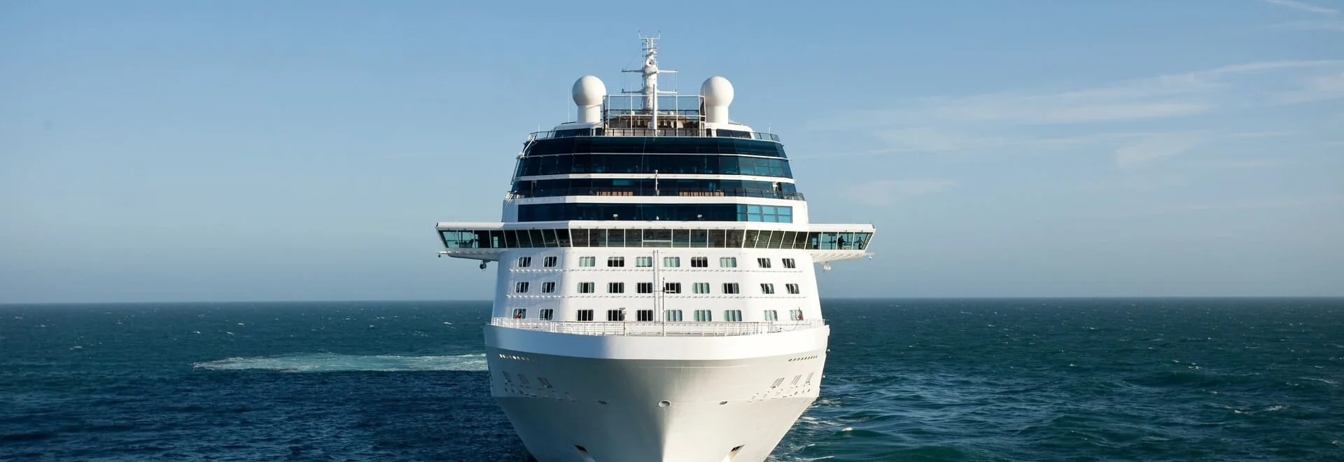 Celebrity Equinox viewed head-on while sailing at sea