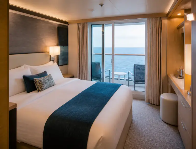 Modern balcony cabin used to compare gay cruise cabin types