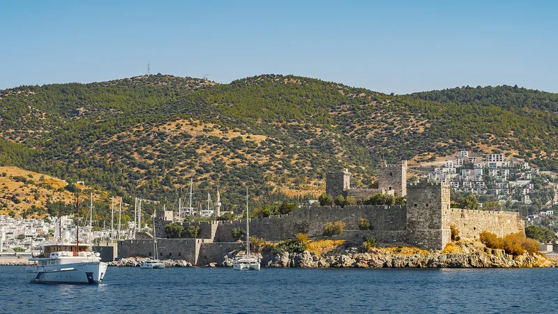 Bodrum Castle rising beside the blue Aegean Sea