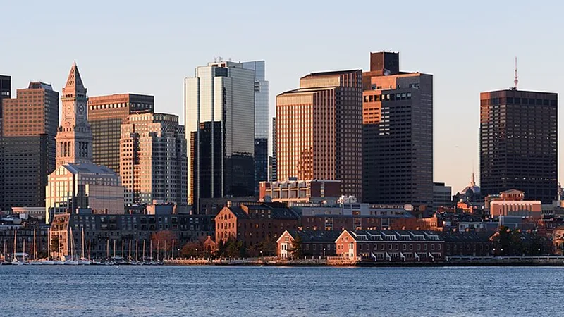 Boston's skyline and harbor seen from East Boston