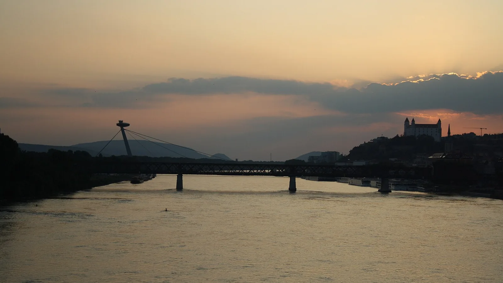 Bratislava Castle and the SNP Bridge above the Danube skyline