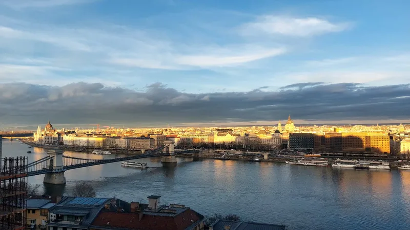 Hungarian Parliament, Chain Bridge, and the Danube in golden evening light