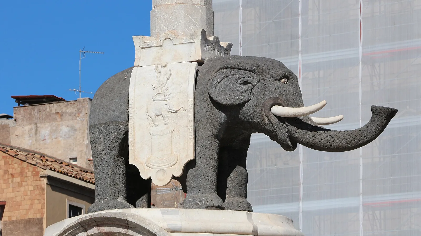 Catania’s black lava-stone elephant fountain in Piazza del Duomo