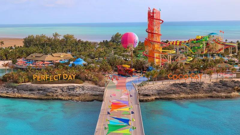 CocoCay beaches, pools, and turquoise water beneath a clear sky