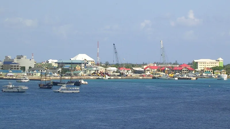 George Town harbor and waterfront across clear Caribbean water