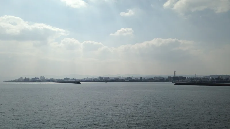 Kagoshima waterfront and city seen from a Sakurajima ferry