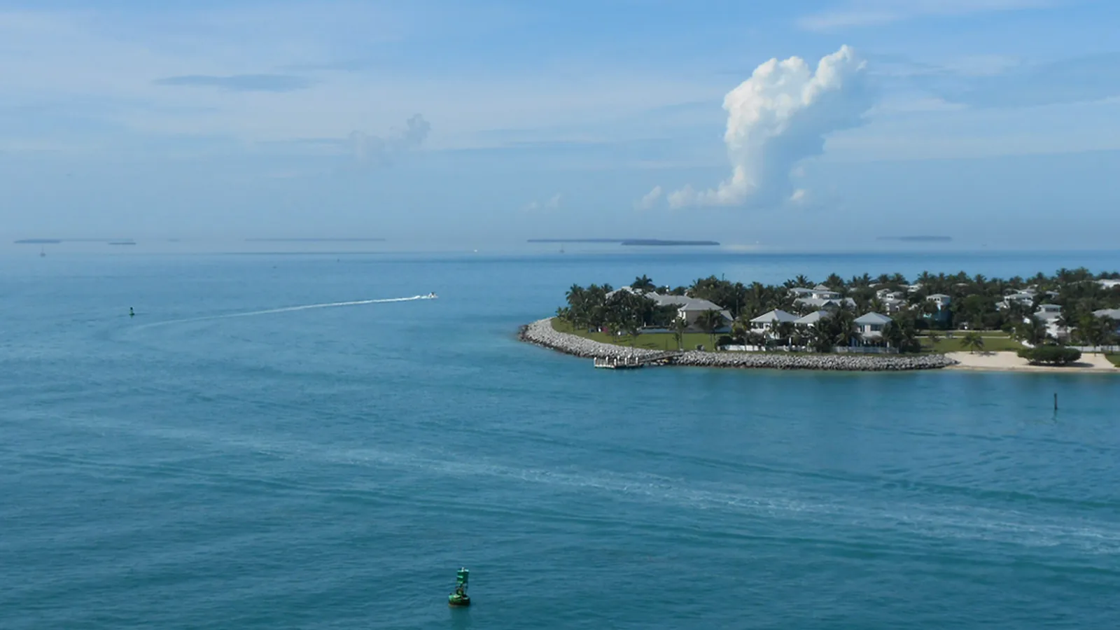 Key West harbor, Sunset Key, and turquoise water seen from above
