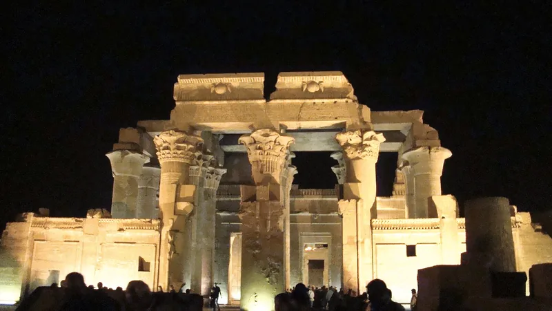 Stone columns and carved walls of Kom Ombo's double temple