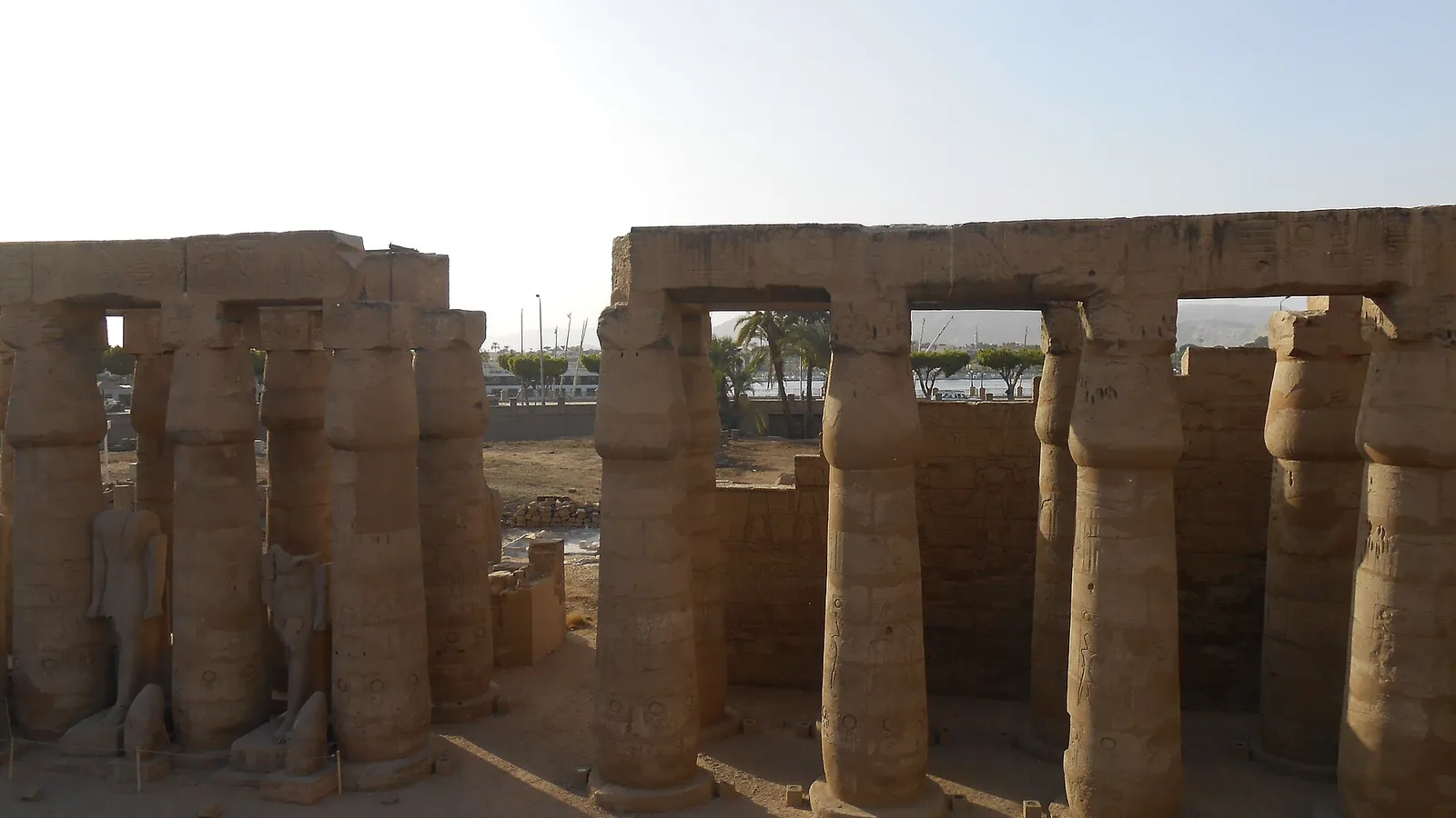 Luxor Temple and the Nile beneath a clear Egyptian sky