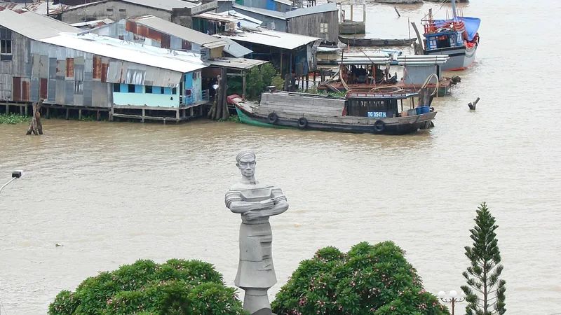 Mỹ Tho waterfront and river traffic in Vietnam's Mekong Delta