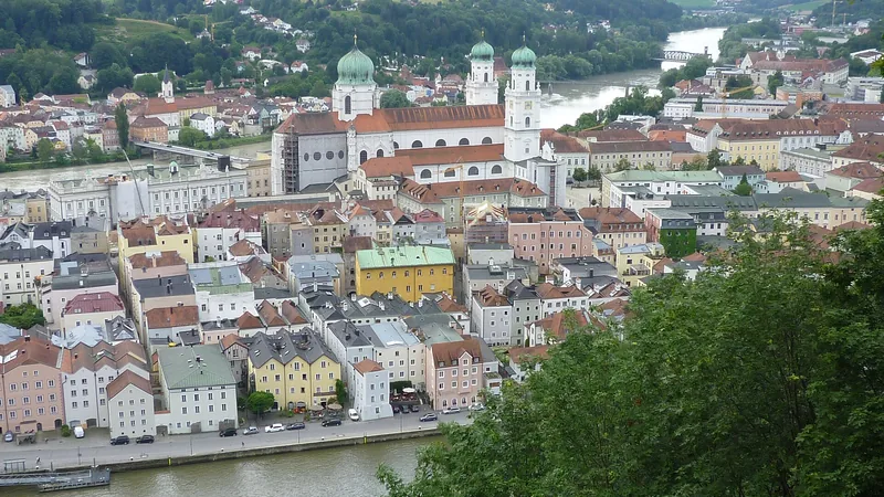 Passau's Old Town and cathedral seen above the Danube