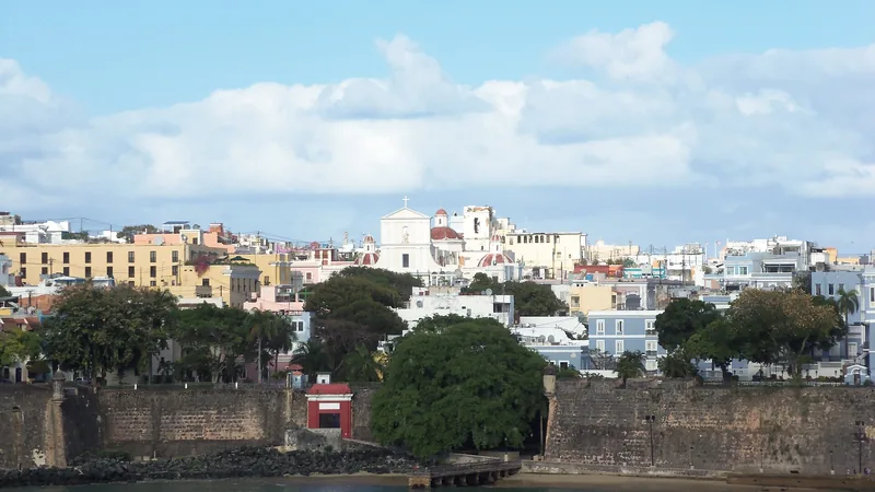Old San Juan walls and colorful buildings beside the Atlantic