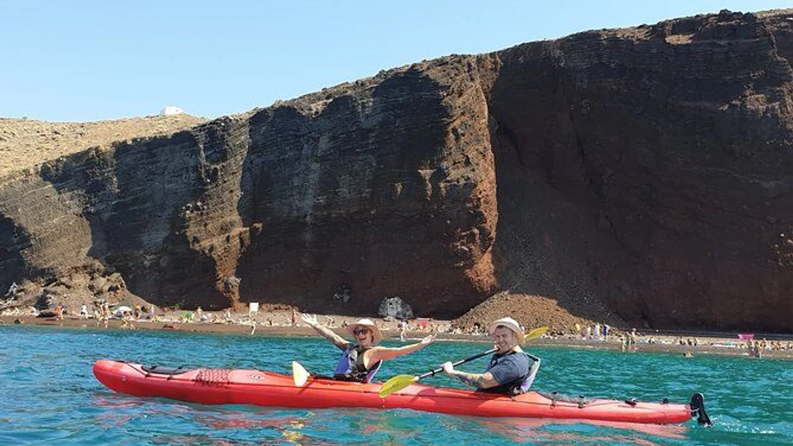 Santorini Sea Kayak – Volcanic Cliffs, Hidden Sea Caves & Picnic excursion